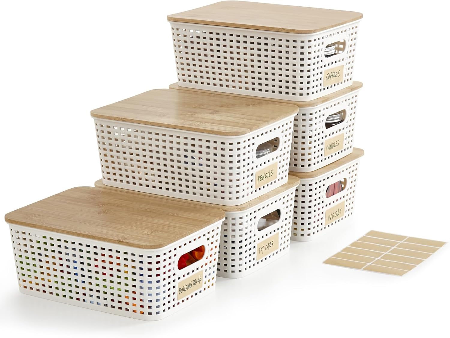 Stackable Pantry Bin - Small Plastic Storage Bins with Bamboo
