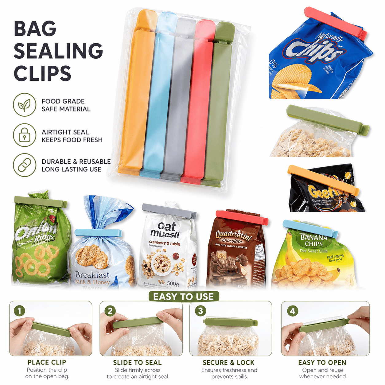 Food Storage Plastic Bag - 5 pcs Plastic Bag Sealing Clips,