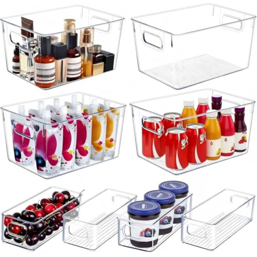 Stackable Pantry Bin - Set of 8 Clear Plastic Storage