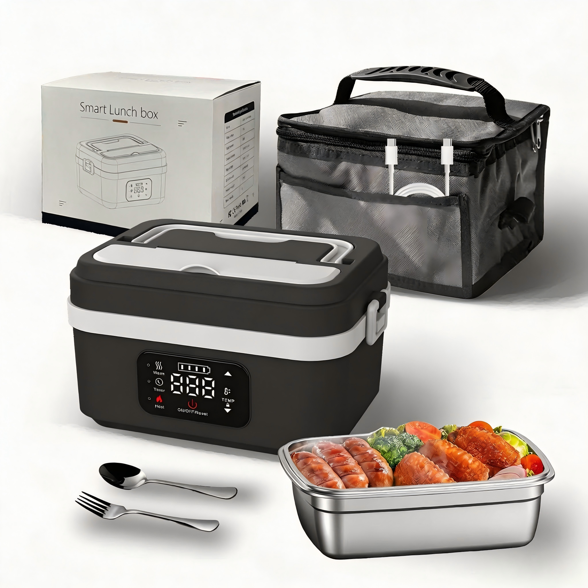 Food Storage Box Stainless Steel - Wireless Heated Lunch Box, 60W Fast