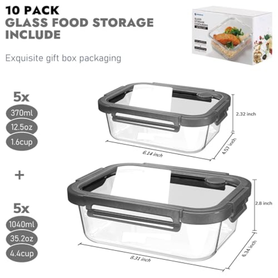 10-Pack Glass Food Storage Con - Food Storage Airtight recensione e prezzo
