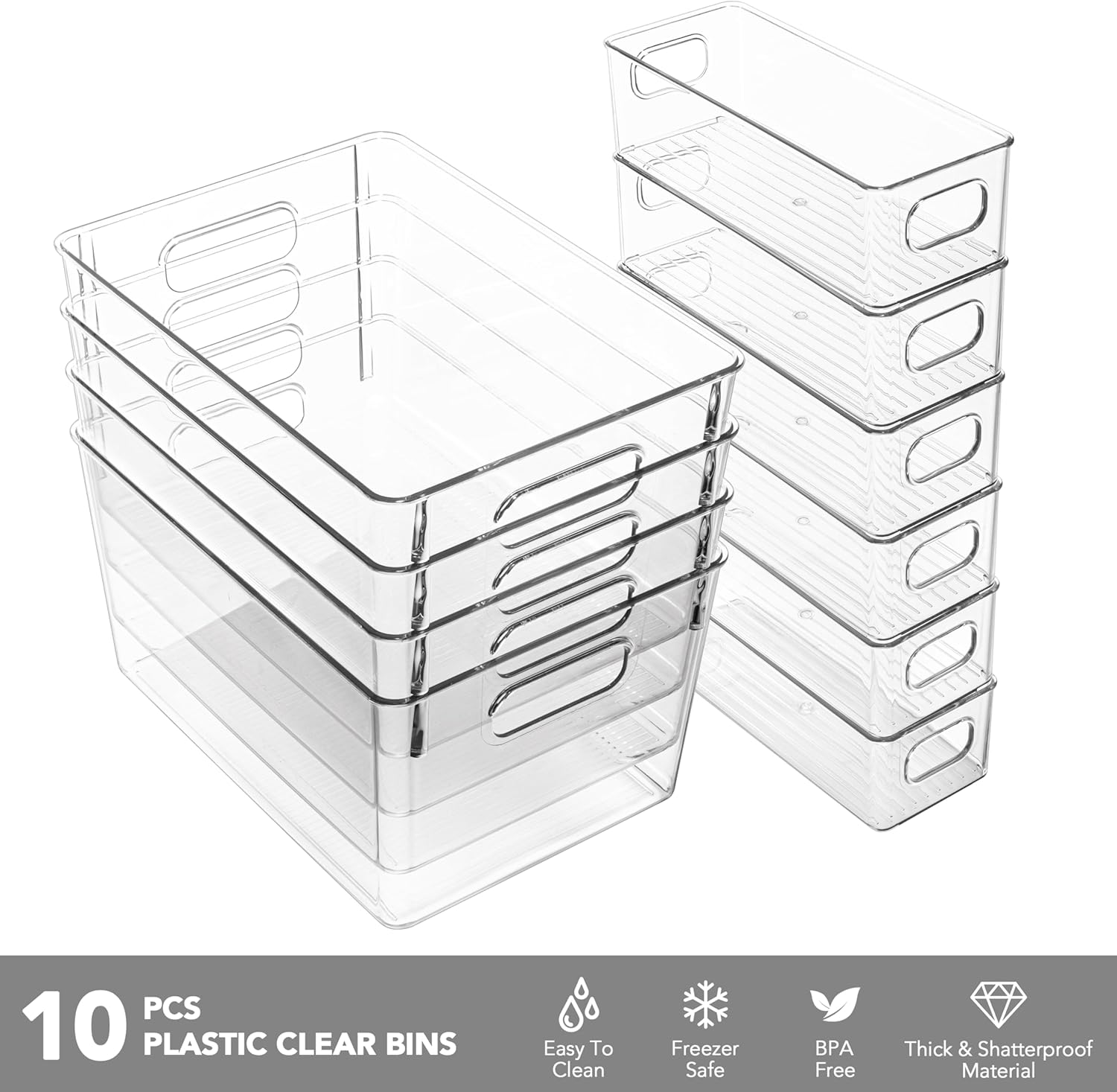 Clear Plastic Storage Bins, 10 - Stackable Pantry Bin recensione e prezzo