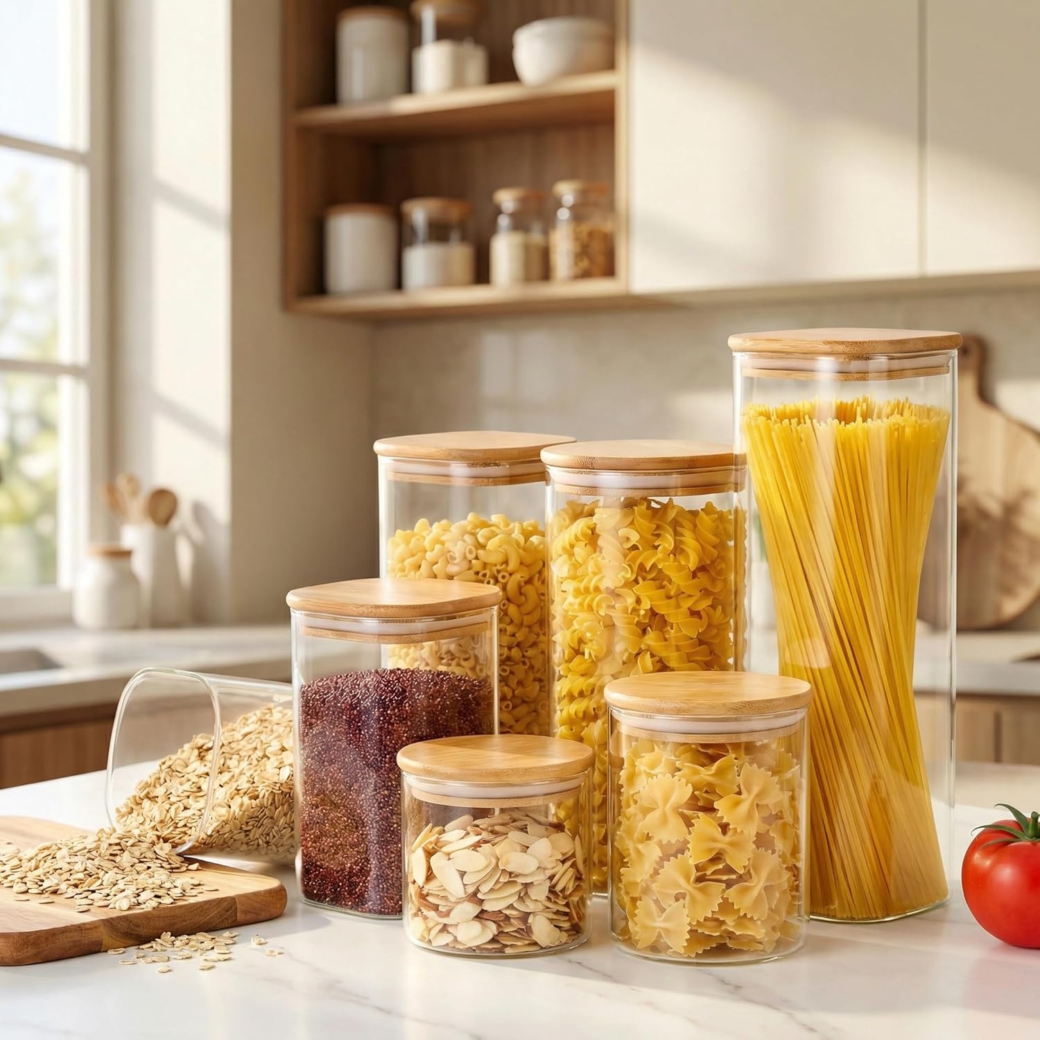 Square Glass Jars with Bamboo  - Food Storage Containers Set recensione e prezzo