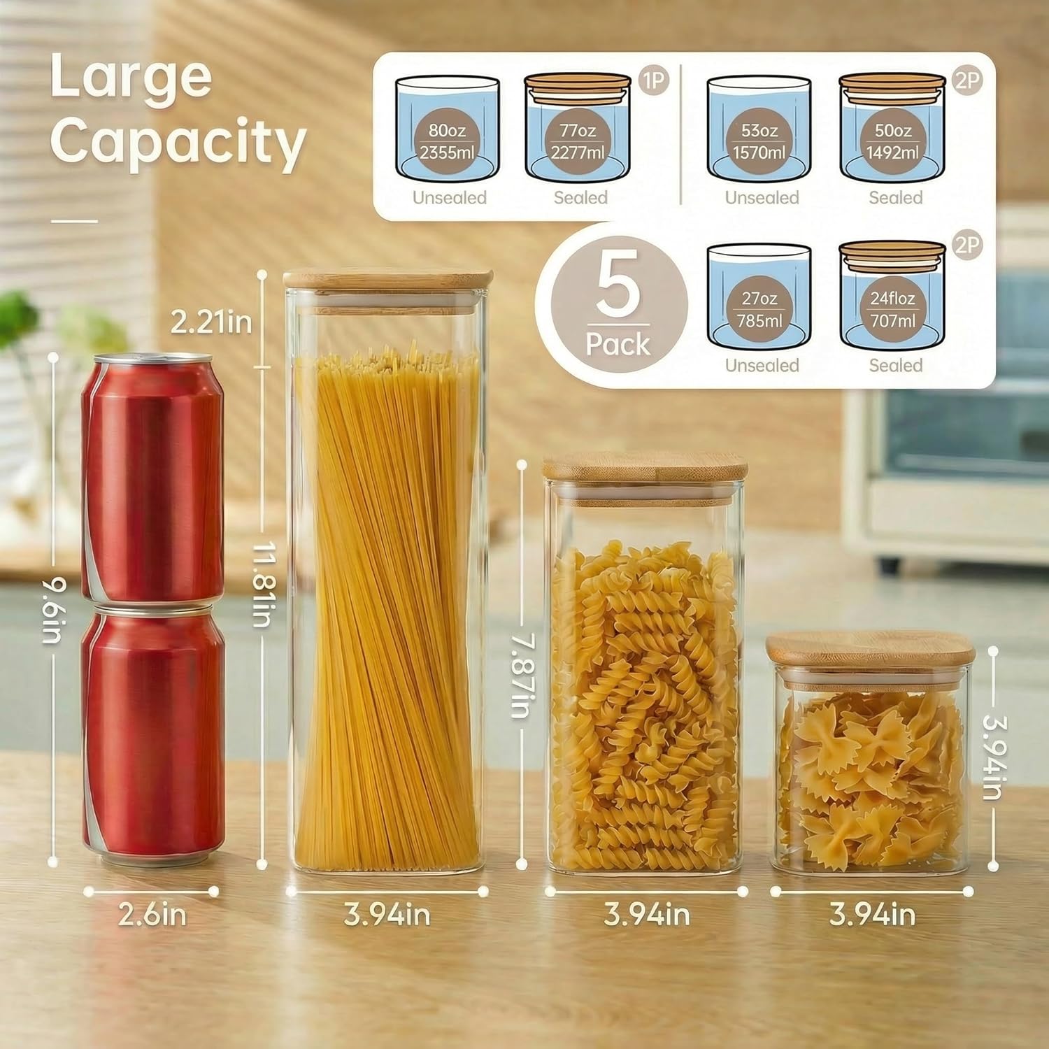 Square Glass Jars with Bamboo  - Food Storage Containers Set recensione e prezzo