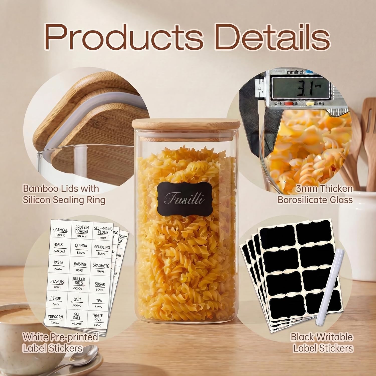 Square Glass Jars with Bamboo  - Food Storage Containers Set recensione e prezzo