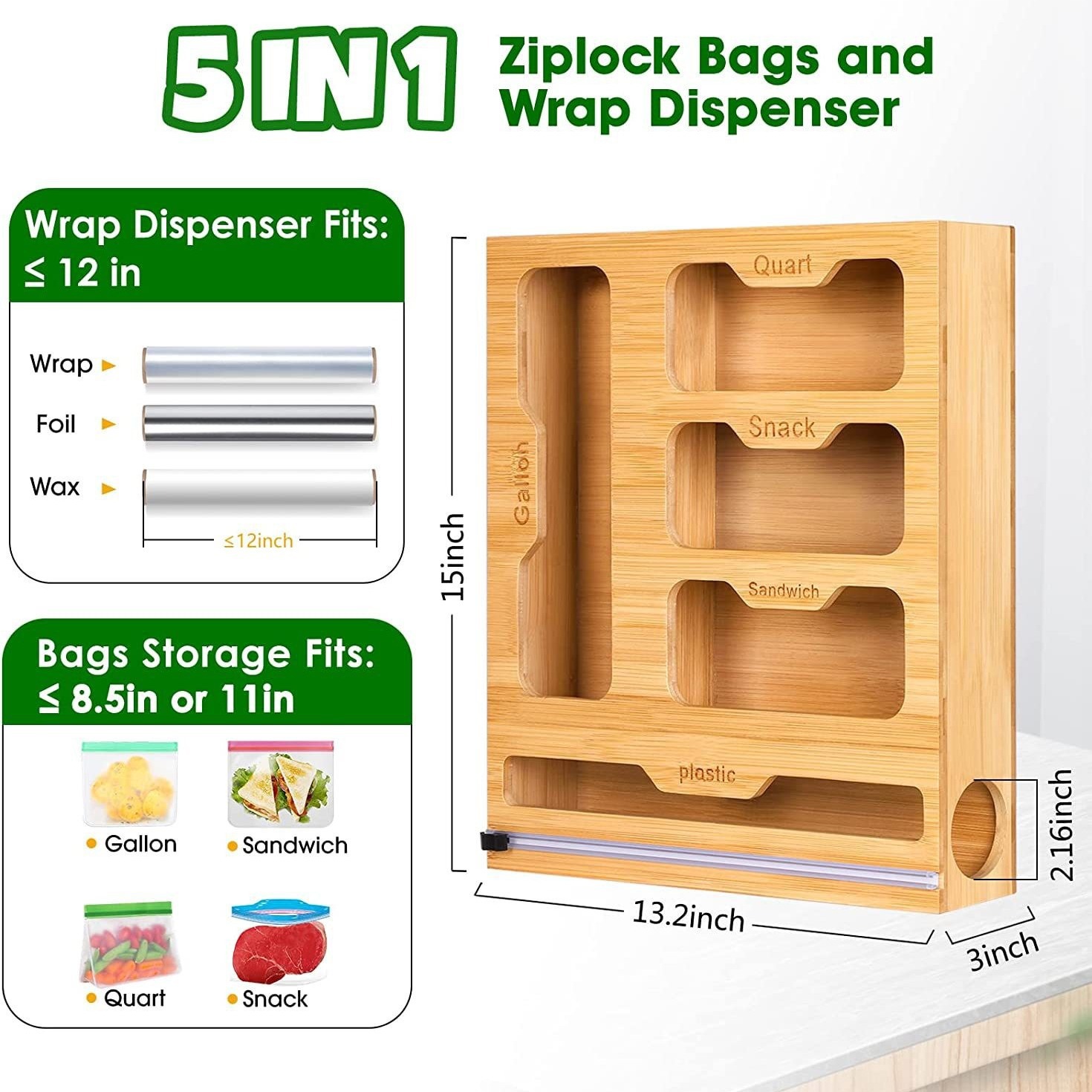 Bamboo Ziplock Food Bag Holder - Food Storage Plastic Bag recensione e prezzo