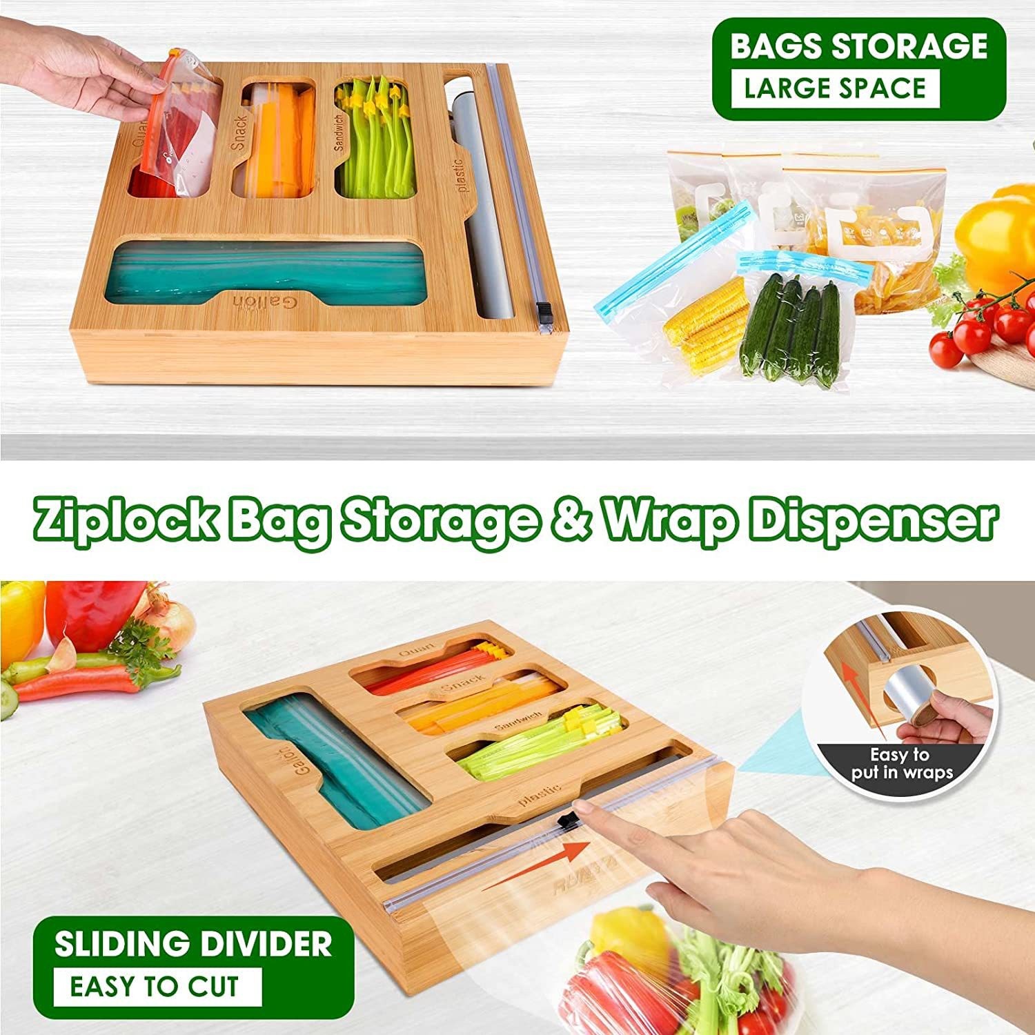 Bamboo Ziplock Food Bag Holder - Food Storage Plastic Bag recensione e prezzo