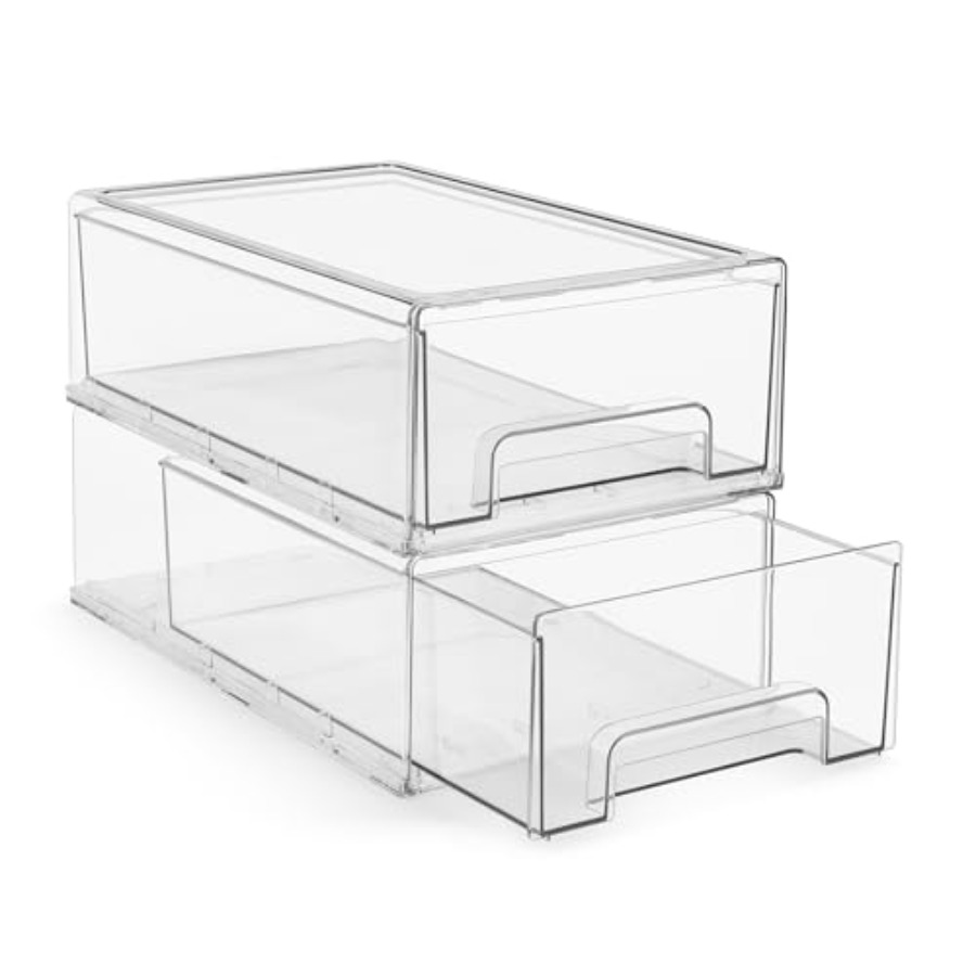 Clear Plastic Organizer Bins w - Stackable Pantry Bin recensione e prezzo