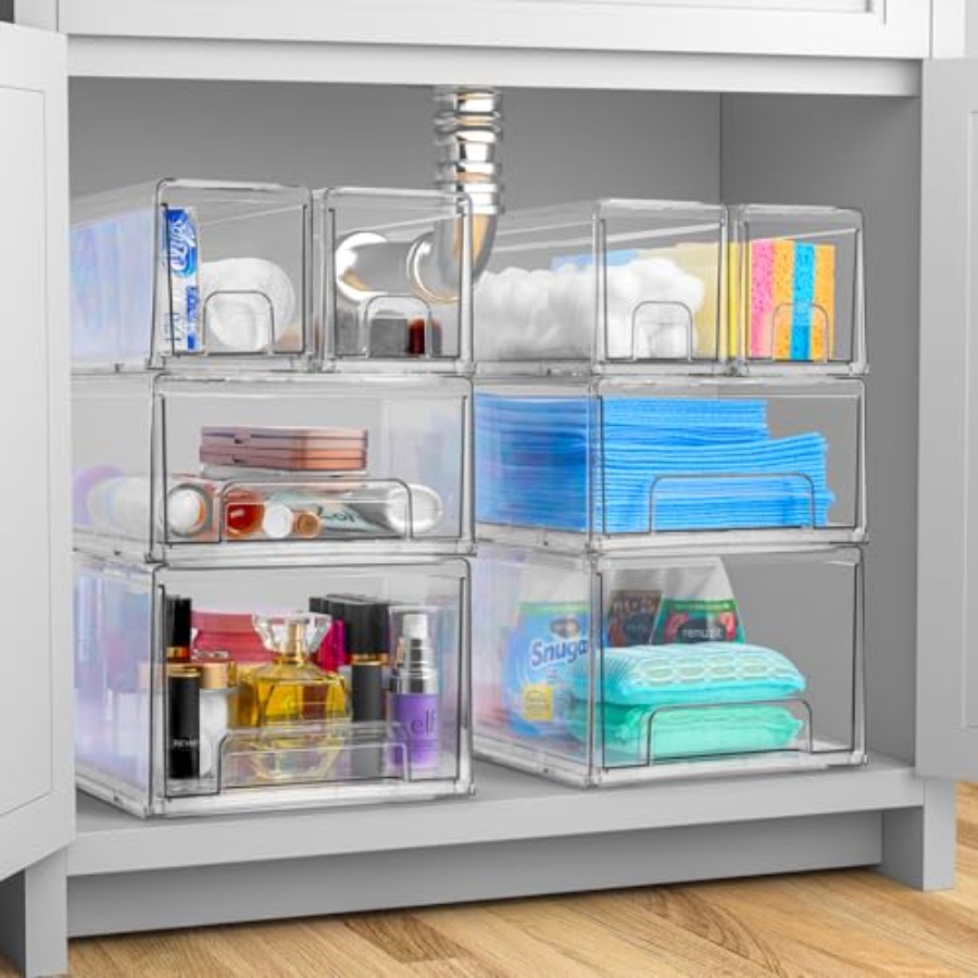 Clear Plastic Organizer Bins w - Stackable Pantry Bin recensione e prezzo