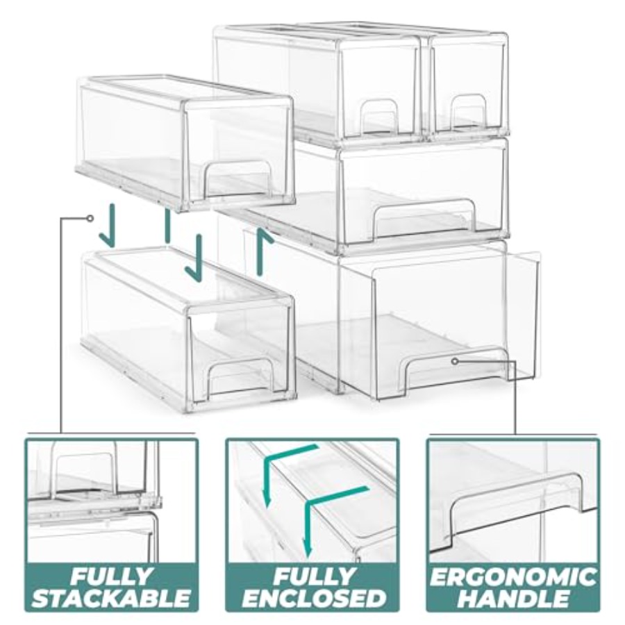 Clear Plastic Organizer Bins w - Stackable Pantry Bin recensione e prezzo